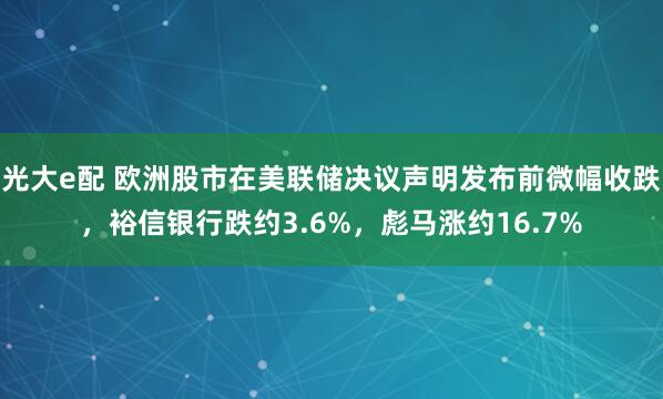 光大e配 欧洲股市在美联储决议声明发布前微幅收跌，裕信银行跌约3.6%，彪马涨约16.7%
